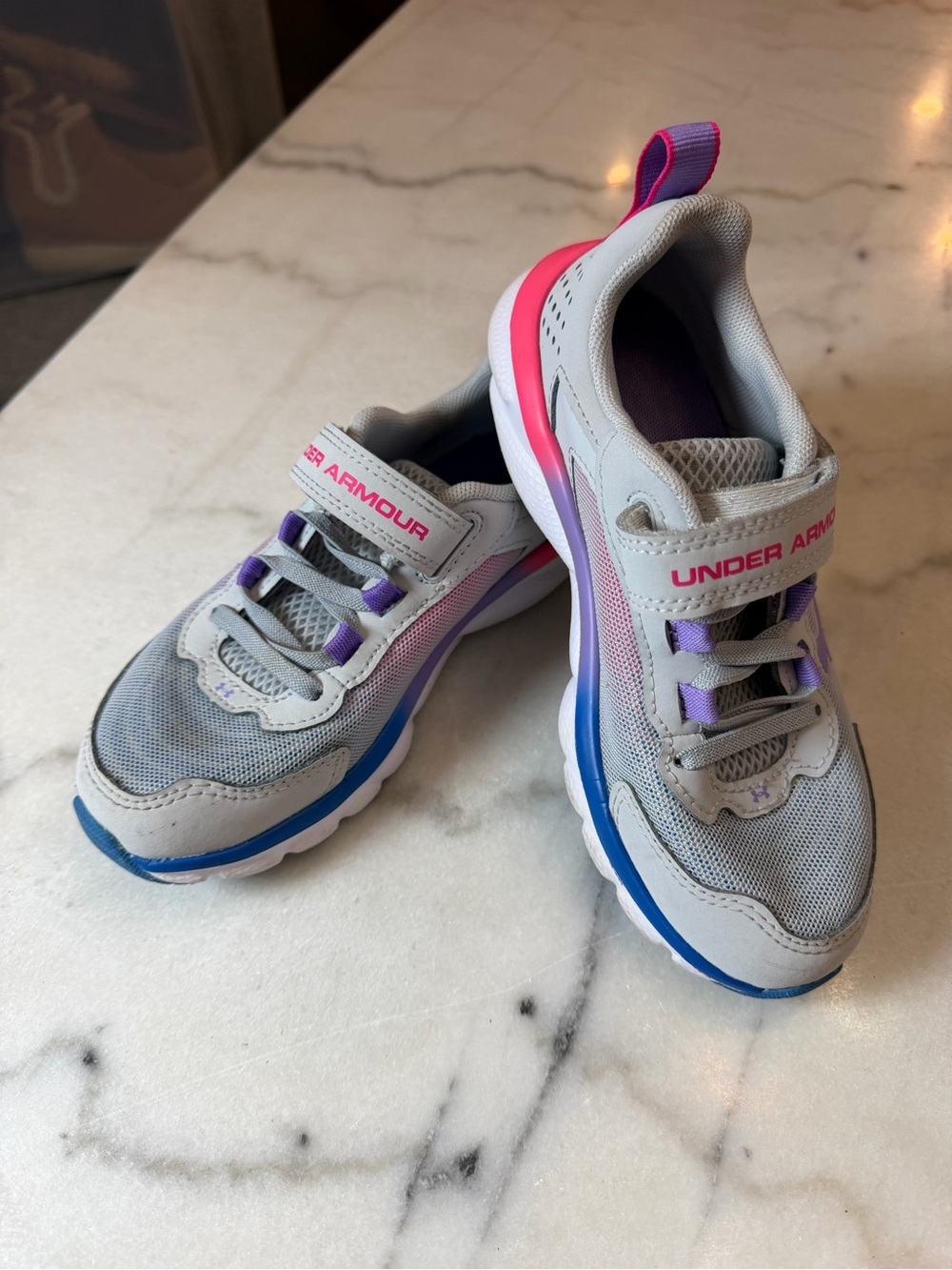 Under Armour Kids Gray Pink Purple Athletic Sneakers